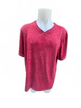 Men’s Red Washed V-Neck T-Shirt Y2K Grunge Skater XXL Oakland